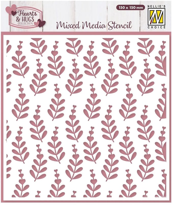 MMS4K-081 Nellie Snellen Mixed Media Stencil Heart Branches - hart takjes - herderstasjes - blaadjes