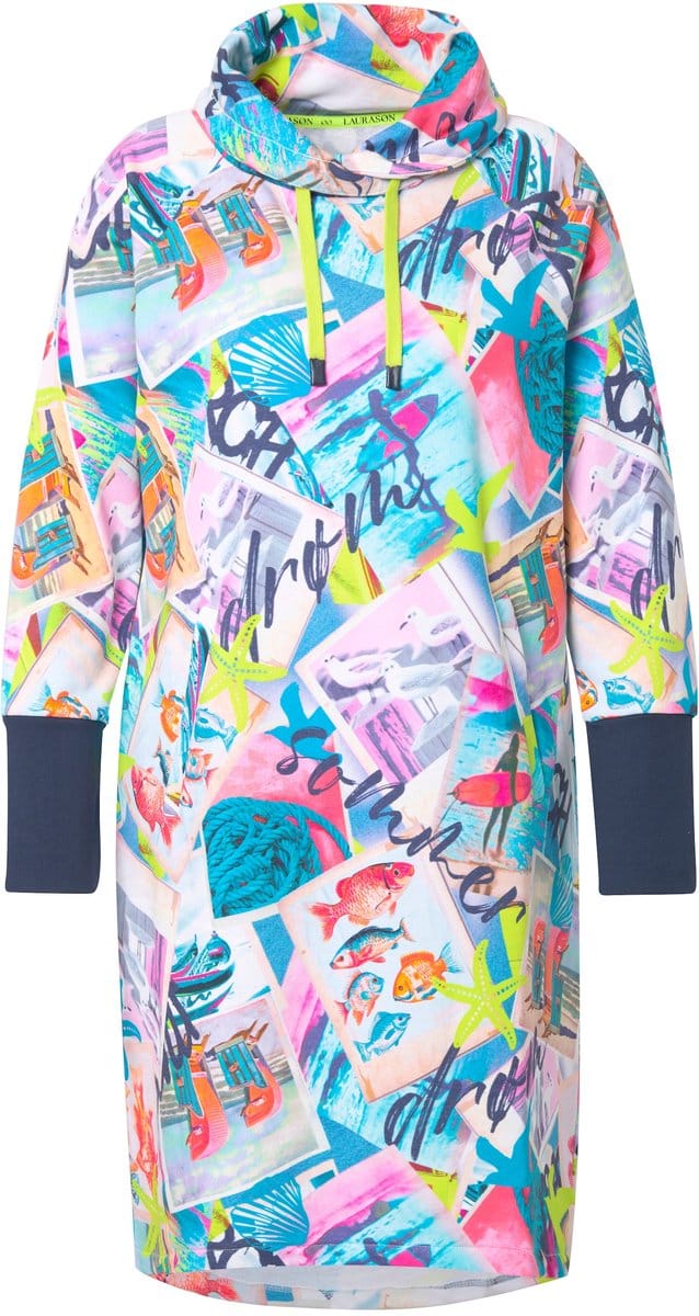 Laurasøn - Dames - Sweatjurk capuchon lange mouw OEKO-TEX - Lagune - Maat 48+