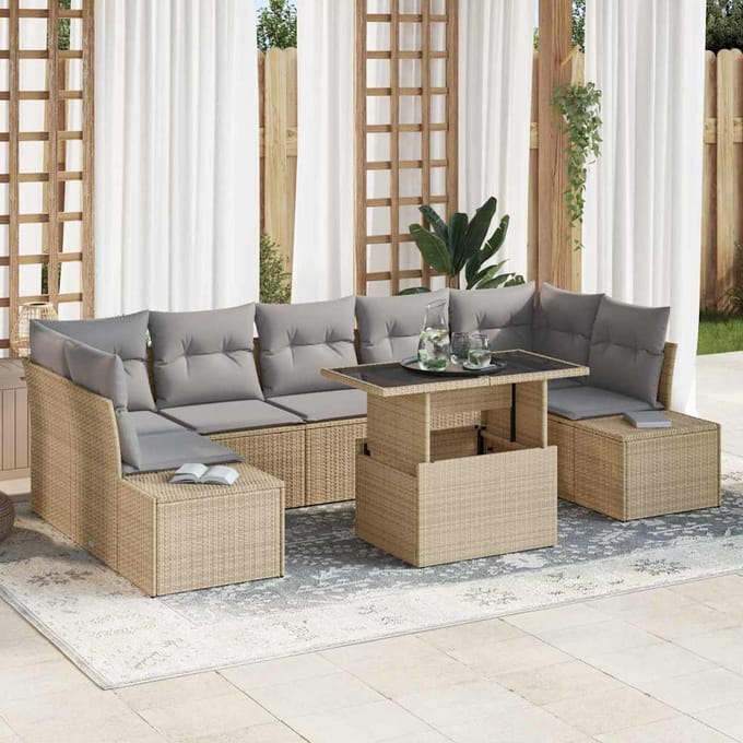 vidaXL - Bankstel - 8 - st - Beige - en - Lichtgrijs - poly - rattan