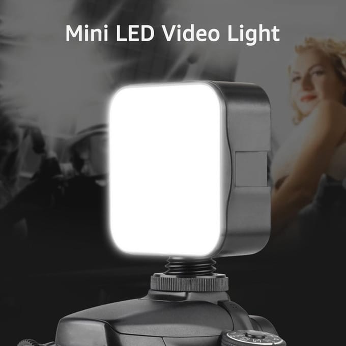 Mini LED Videolamp 5W Fotografie Invullicht 6500K Dimbaar, 2 stuks + Handheld Smartphone zwart