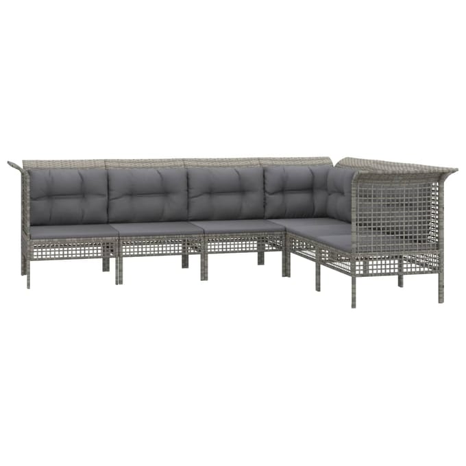 vidaXL - 6-delige - Loungeset - met - kussens - poly - rattan - grijs