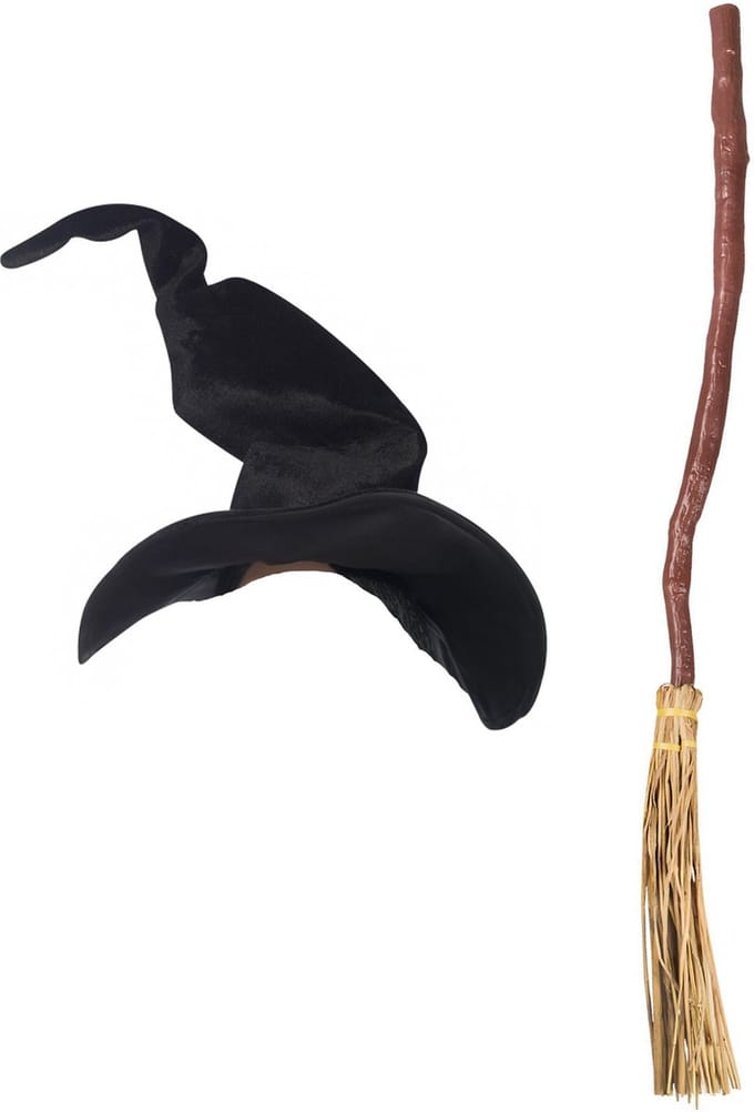 Smiffys - Heksen verkleedset - dames luxe - heksenhoed met bezem 90 cm