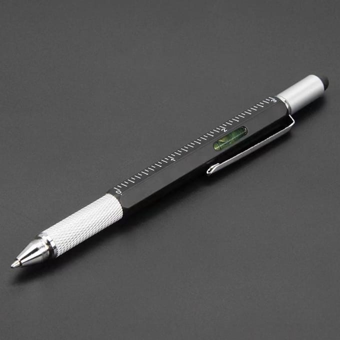 7 in 1 Multifunctionele Balpen Met Moderne Handheld Tool Meet Technische Liniaal Schroevendraaier Touchscreen Stylus Waterpas zwart