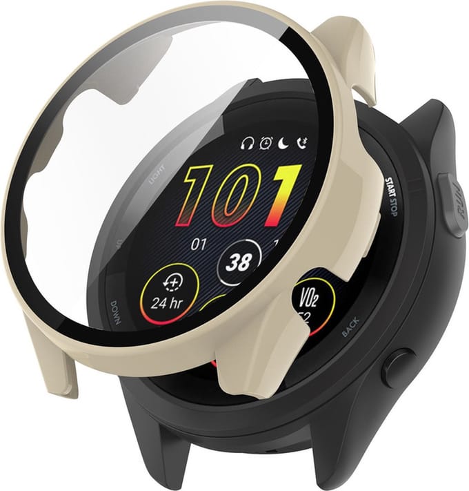 Watch case screenprotector - hoesje - gehard glas - geschikt voor Garmin Forerunner 265 S - beige
