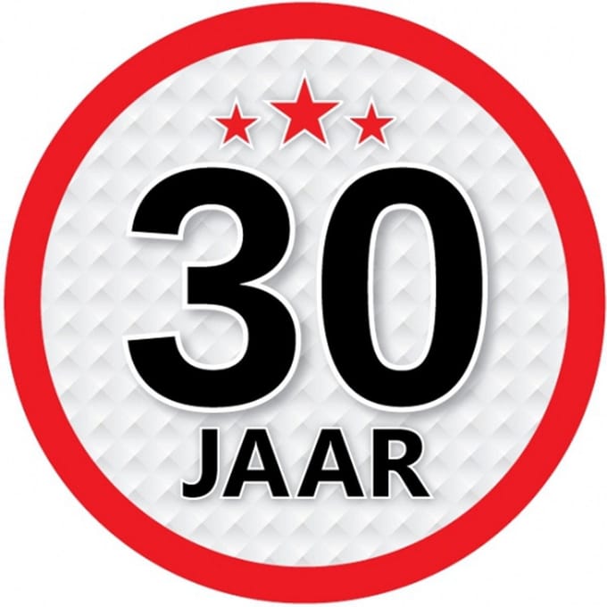 30 jaar leeftijd sticker - rond - Dia 15 cm - 30 jaar verjaardag - jubileum - leeftijd versiering