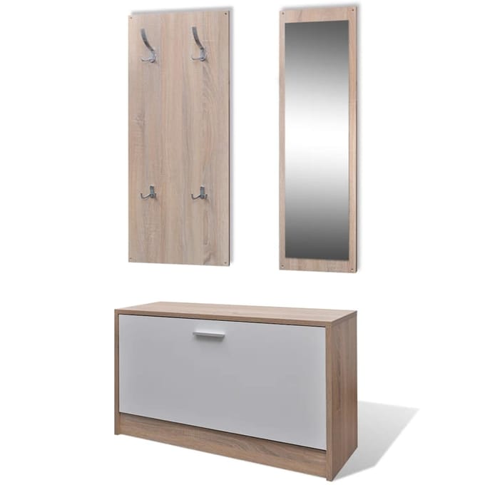 vidaXL - 3-delige - Schoenenkastset - hout - eikenkleurig - en - wit
