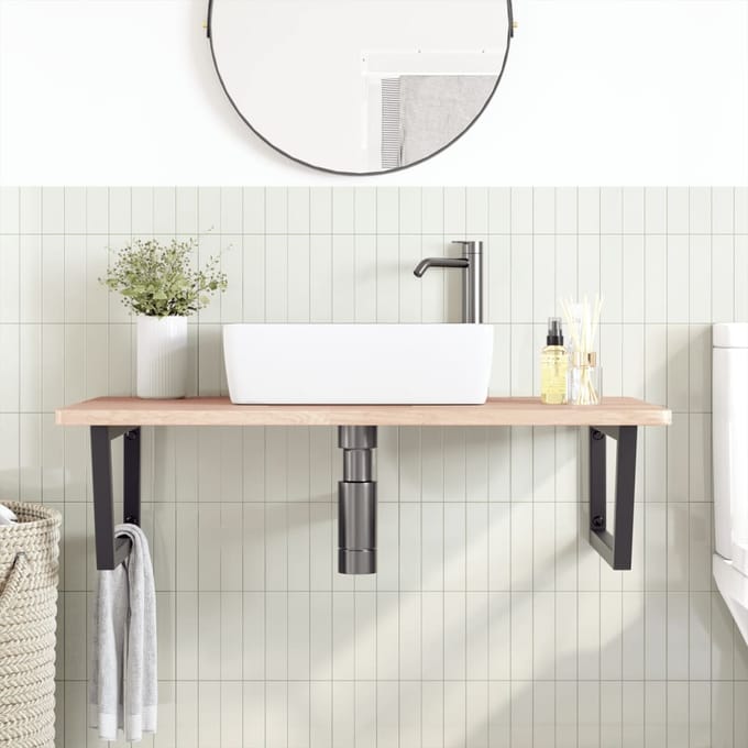 vidaXL - Badkamer - wandschap - staal - en - massief - eikenhout