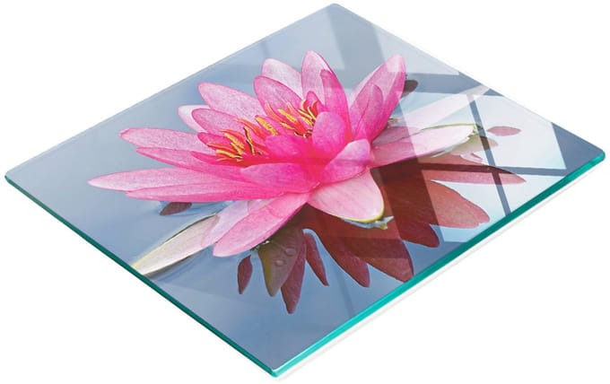 Glazen serveerplank met roze waterlelie-afbeelding, 60x52 cm