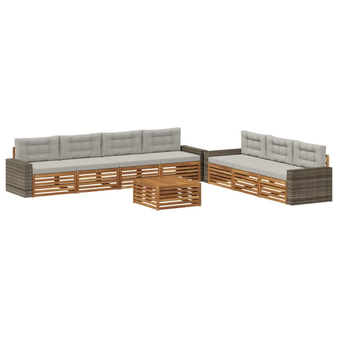 vidaXL - Buiten - bank - set - 8 - st - Naturel - en - lichtgrijs - Polyester