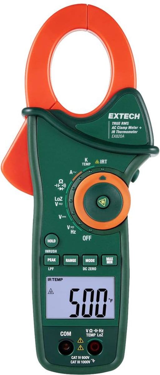 Extech Extech EX820A Stroomtang Digitaal IR-thermometer, LoZ CAT IV 600 V Weergave (counts): 6000