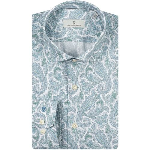 Thomas Maine Overhemd Allover Paisley Pattern Roma Modern Kent Blauw / male