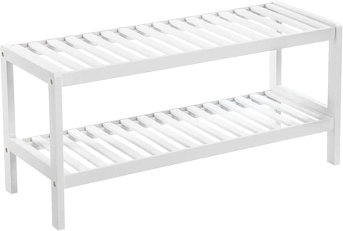 Hoppa! | Schoenenrek van Bamboe | 2 Niveaus | Wit | 70 x 26 x 33 cm (B x D x H)