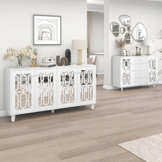 MODENUIT Dressoir - 4 Deuren Met Verplaatsbare Binnenplank - Woonkamer En Eetkamer - Wit MDF - 160x40x84 Cm