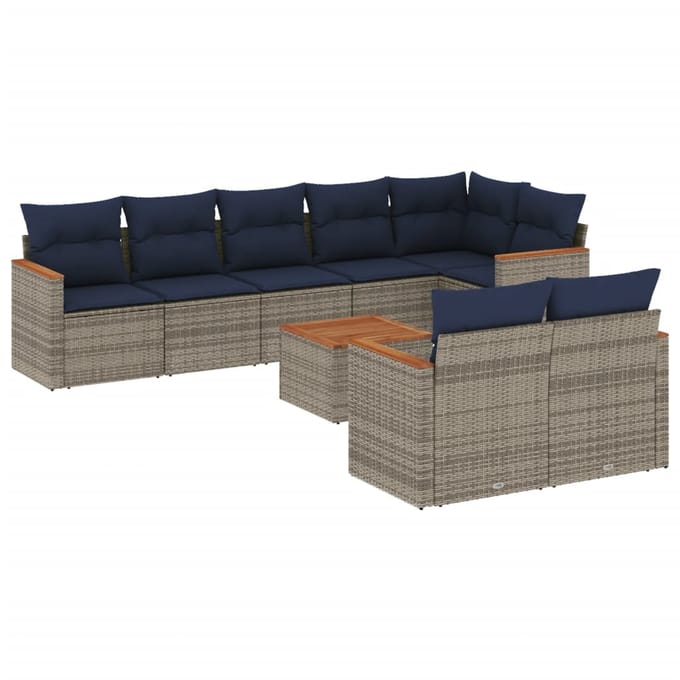 vidaXL - 9-delige - tuinbankset - met - kussens, - grijs - polyrotan