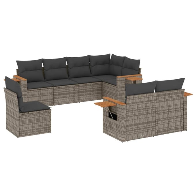 vidaXL - 8-delige - Loungeset - met - kussens - poly - rattan - grijs