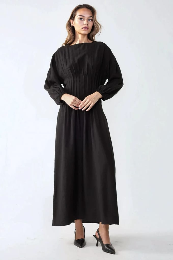 langen mouwen crew neck maxi jurk