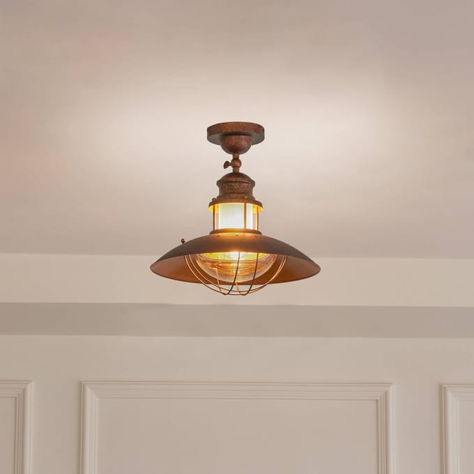 Lindby plafondlamp Louisanne, bruin, metaal, Ø 35cm