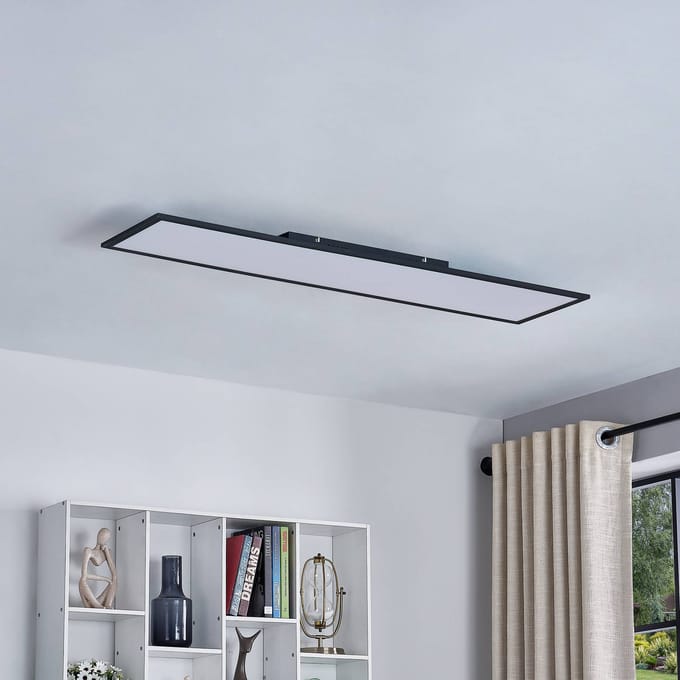 Lindby LED paneel Lamin, zwart, 120cm, CCT, dimbaar, afstandsbediening