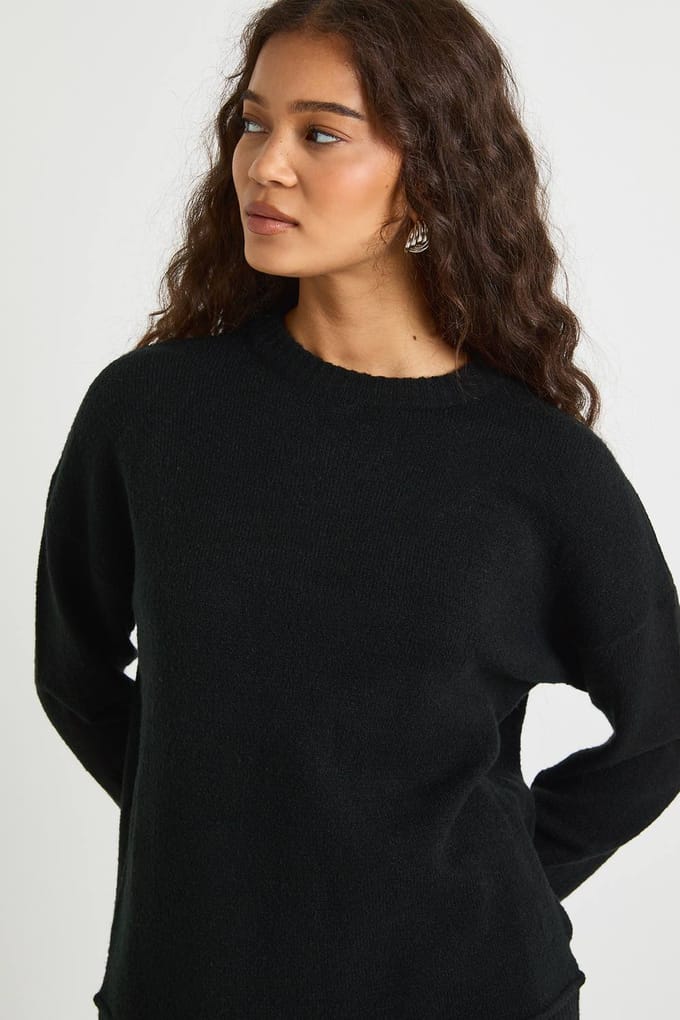 boohoo Dames Ronde hals gebreide trui | Black | Maat: Small