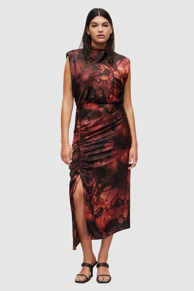 AllSaints Isa Claudia Dress Deep Rust Red Taglia: 6 | Abiti Midi Outlet | Donna | Marrone