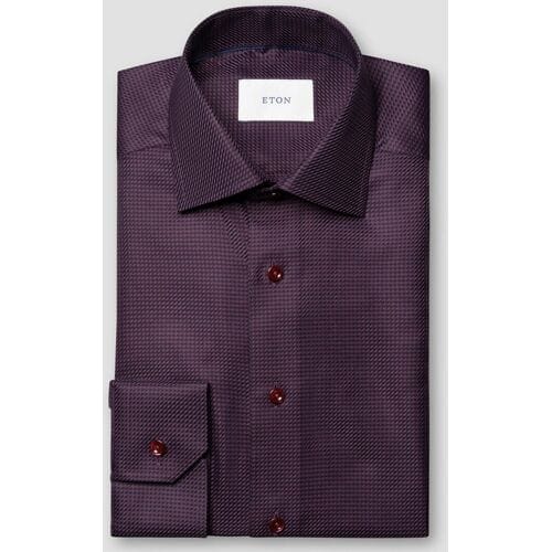 Eton Overhemd Luxury Organic Cotton King Twill Houndstooth Texture Donker Paars / male