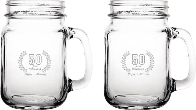 Gegraveerde set Drinkglazen 45cl Papa + Mama 50 jaar getrouwd