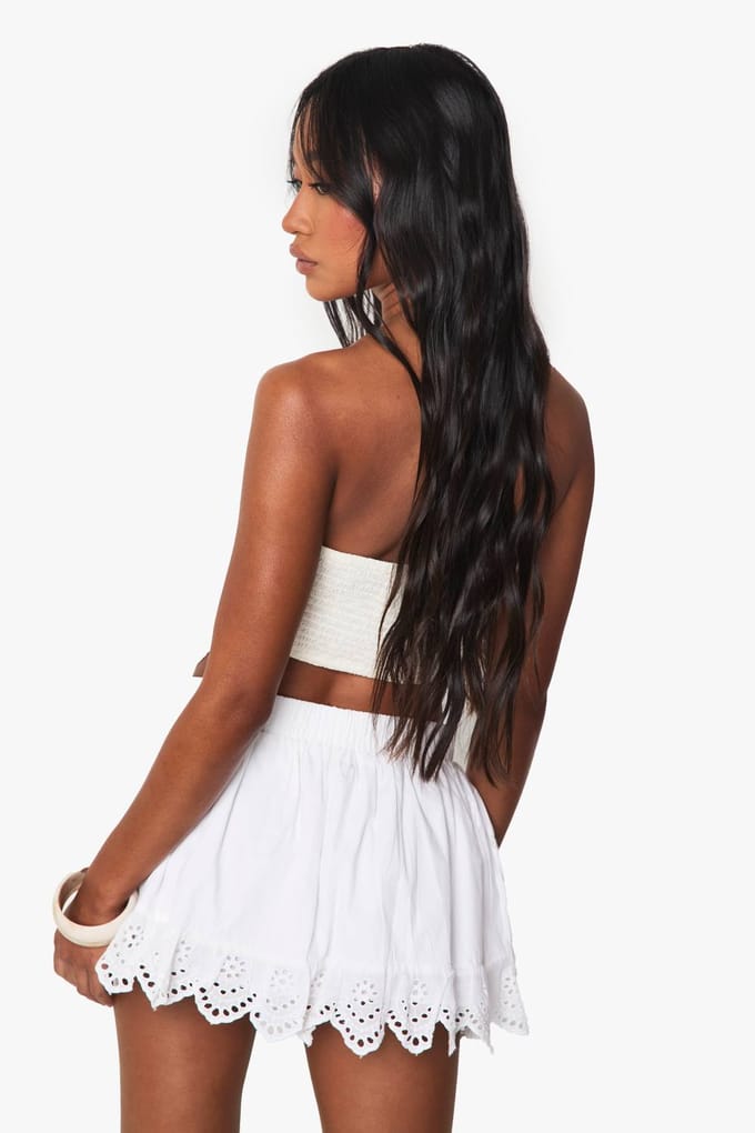 boohoo Dames Broderie Hem Kant Inzet Mini-Rok | White | Maat: 14