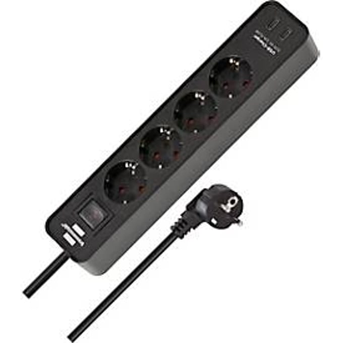 Brennenstuhl Ecolor contactdoosstrip, 4-voudig, 2 USB C, 45° opstelling, verhoogde bescherming, 1,5 m kabel, zwart