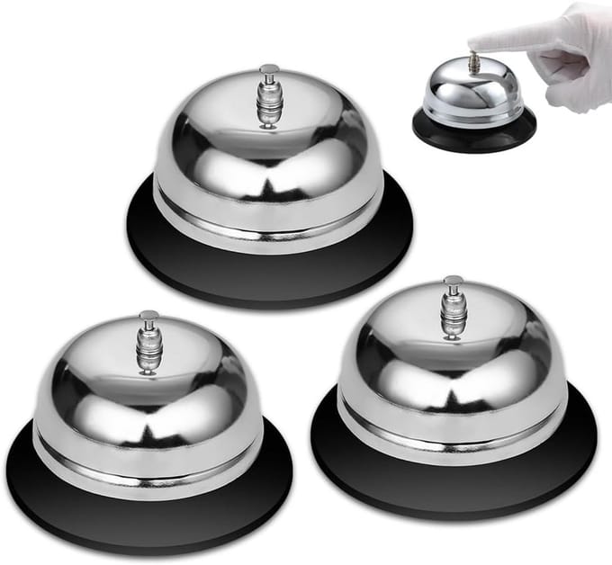 Tafelbelletje met handbel voor restaurant, hotel en bar - 3 stuks