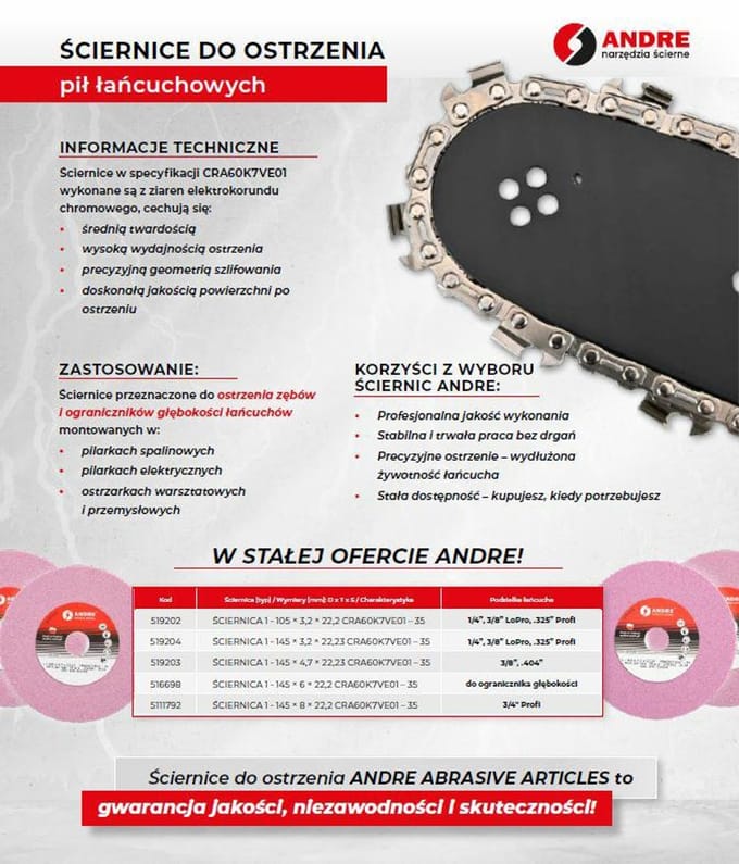 Andre CRA60K7VE01 - Kettingzaagslijper - 145mm - 3,2mm Dikte - 22,2mm Gatafmeting