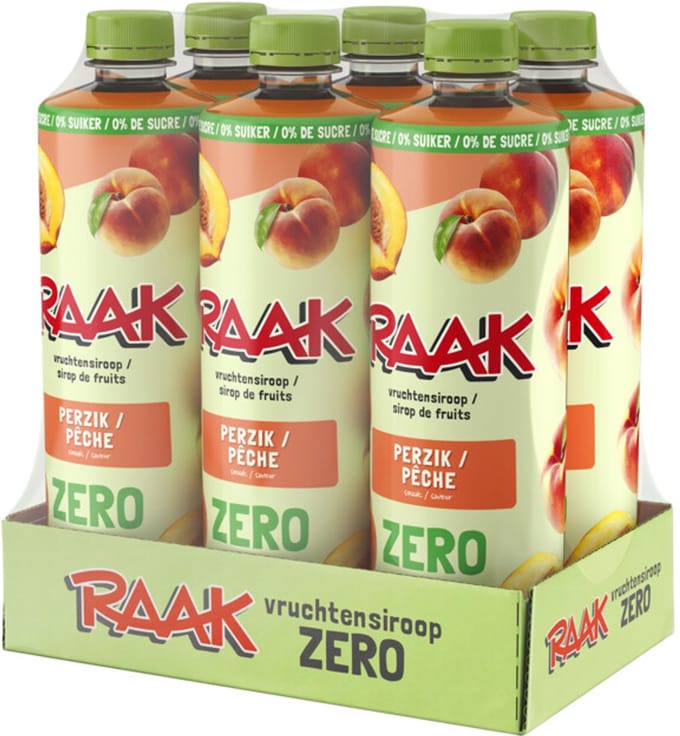 Raak Vruchtensiroop Zero Perzik - 2 x 6 x 750 ml - Voordeelverpakking