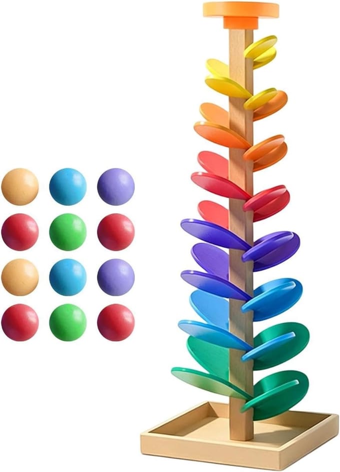 Houten Knikkerbaan - Muziekboom Spel - Kind Ontwikkeling - Interactief Geluid - 30 x 37.5 cm - Multicolor