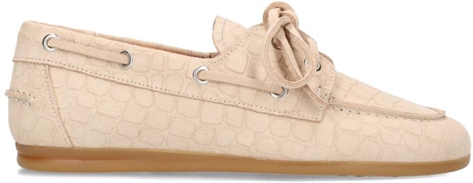 Manfield - Dames - Beige suède croco boatloafers - Maat 41