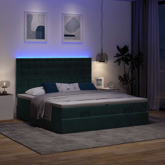 vidaXL - Ottoman - bed - met - matrassen - en - LED's - 160x200cm - fluweel