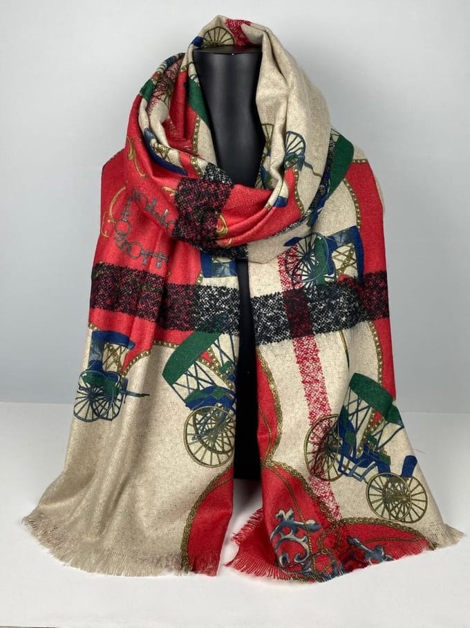 Wintersjaal met klassieke print en bb 2 kanten print