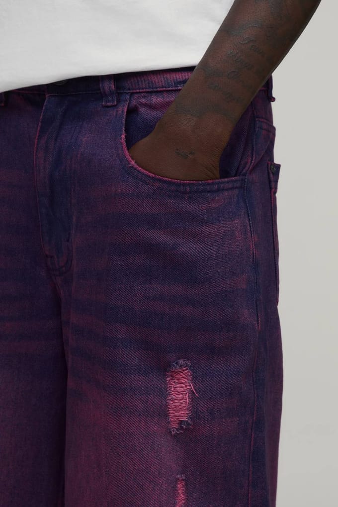 Roze Getinte Baggy Distressed Jeans | Pink | Size 36