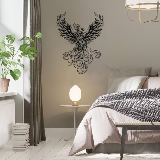 Metalen Wanddecoratie Phoenix – 3D Wandkunst – 120 x 65 cm