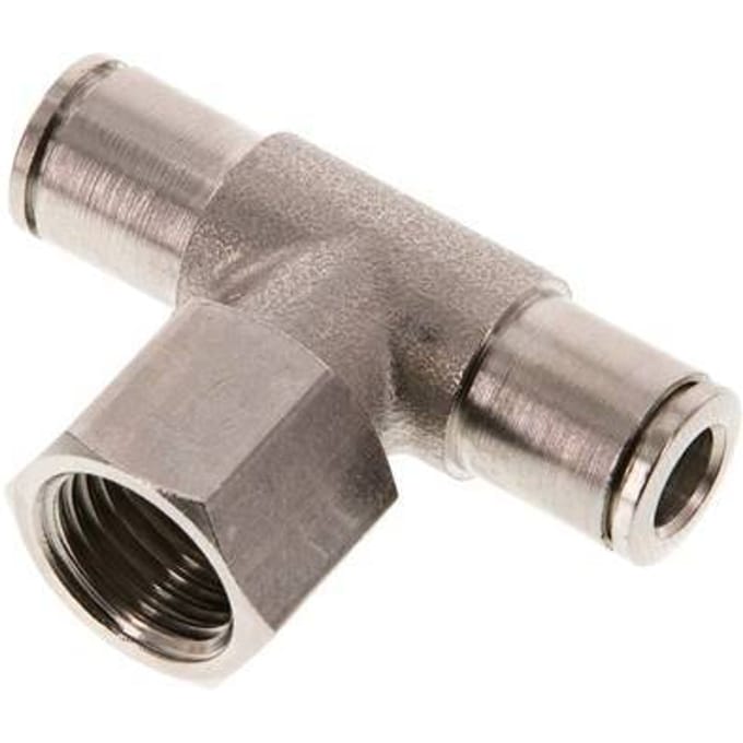 6mm x G1/4'' inline T-stuk Messing Insteekfitting Binnendraad Draaibaar NBR