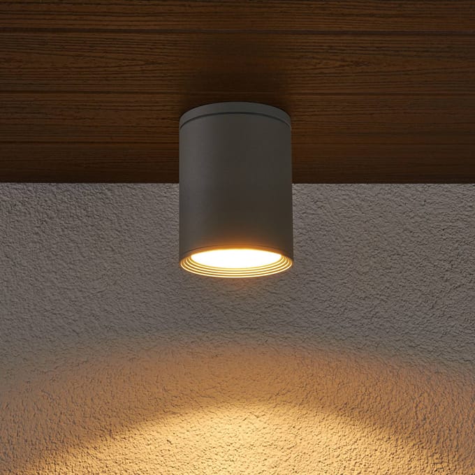 Lucande - plafondlamp - 1licht - Aluminium, gehard glas - H: 14 cm - E27 - zilvergrijs