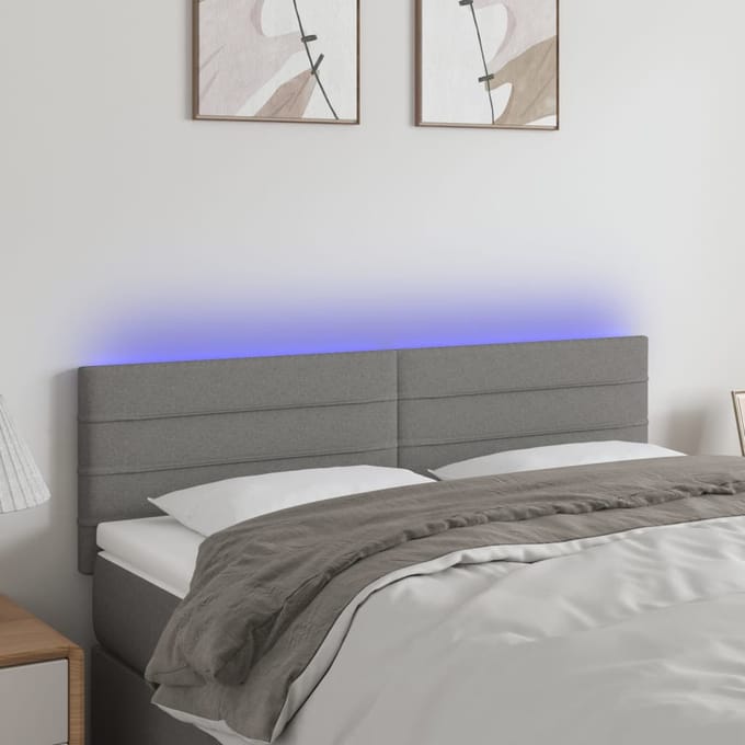 vidaXL - Hoofdbord - LED - 144x5x78/88 - cm - stof - donkergrijs