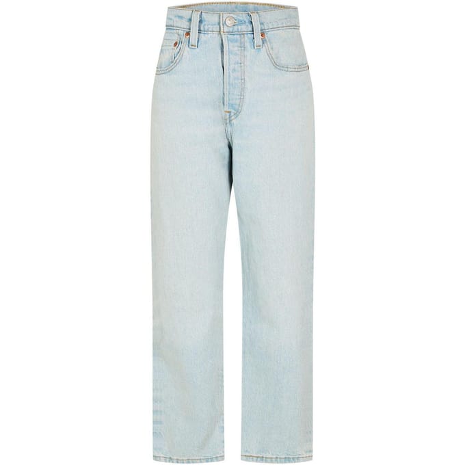 Levis Damesjeans 501 met rechte pijpen en enkellengte (Weggestapt)