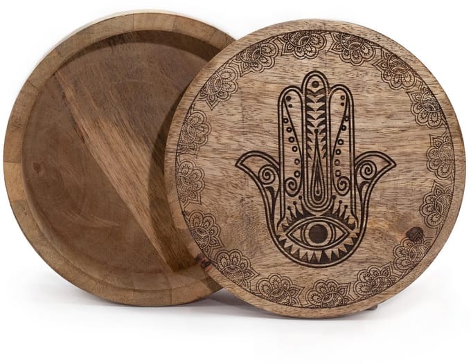 Big Round Box 17.5x7.5cm - Hamsa Black Engraved