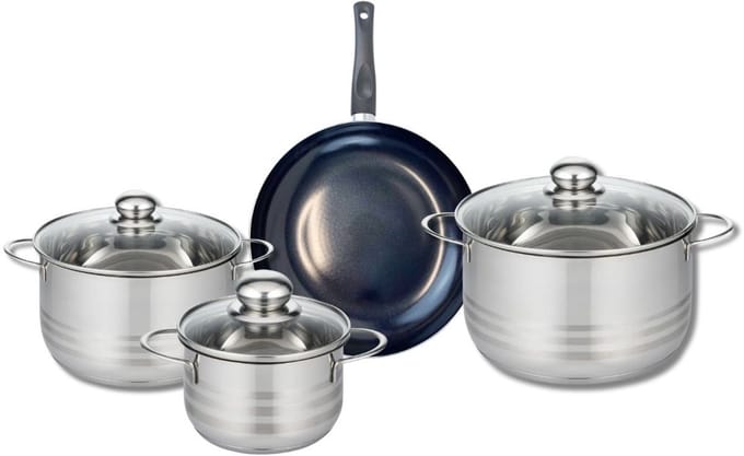 Set van 1 Koekenpan 24 cm en 3 kookpotten 16, 20 en 24 cm Elo Prima Glanzend