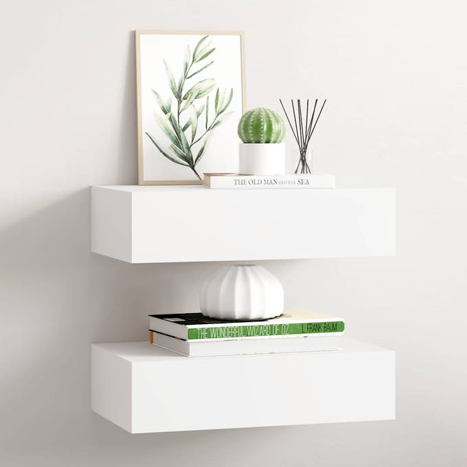 vidaXL - Wandschappen - 2 - st - met - lade - 40x23,5x10 - cm - MDF - wit