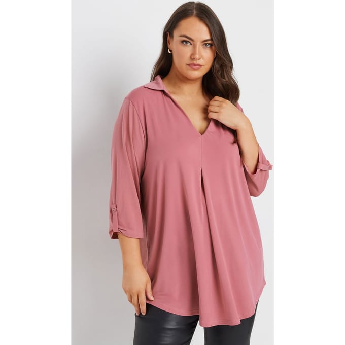Yours Top Met Kraag En Plooidetail In Roze Size 48