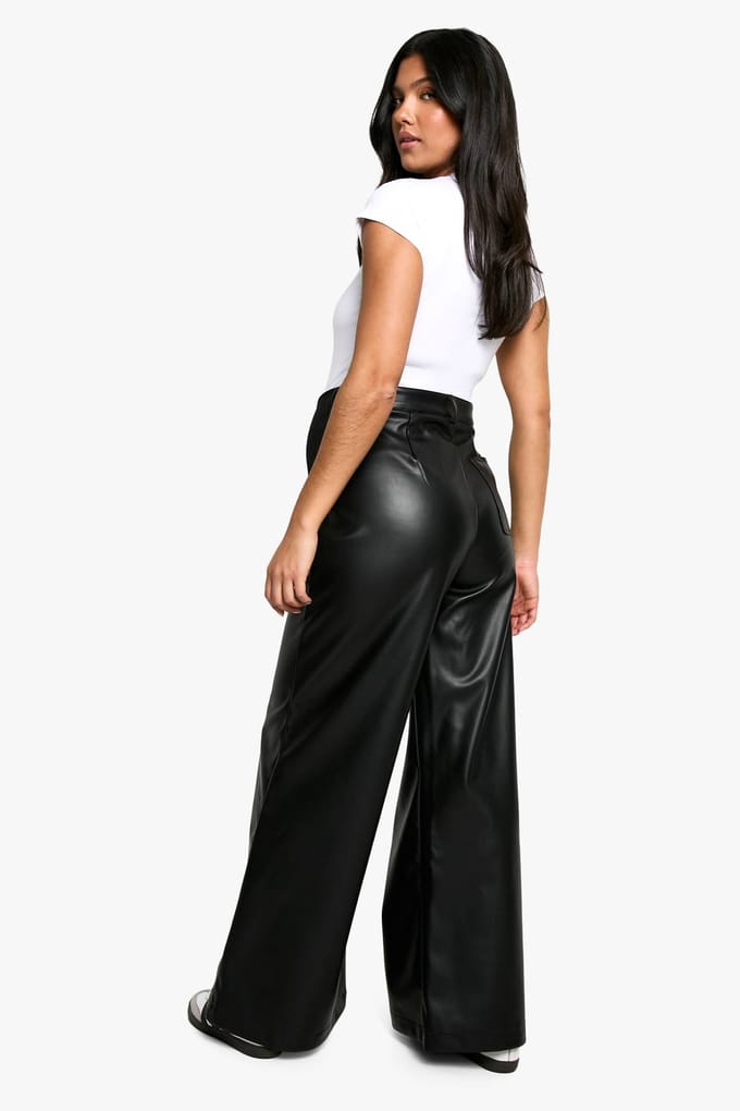 boohoo Dames Maternity Over Bump PU Wijde Pijp Broek | Zwart | Maat: 44