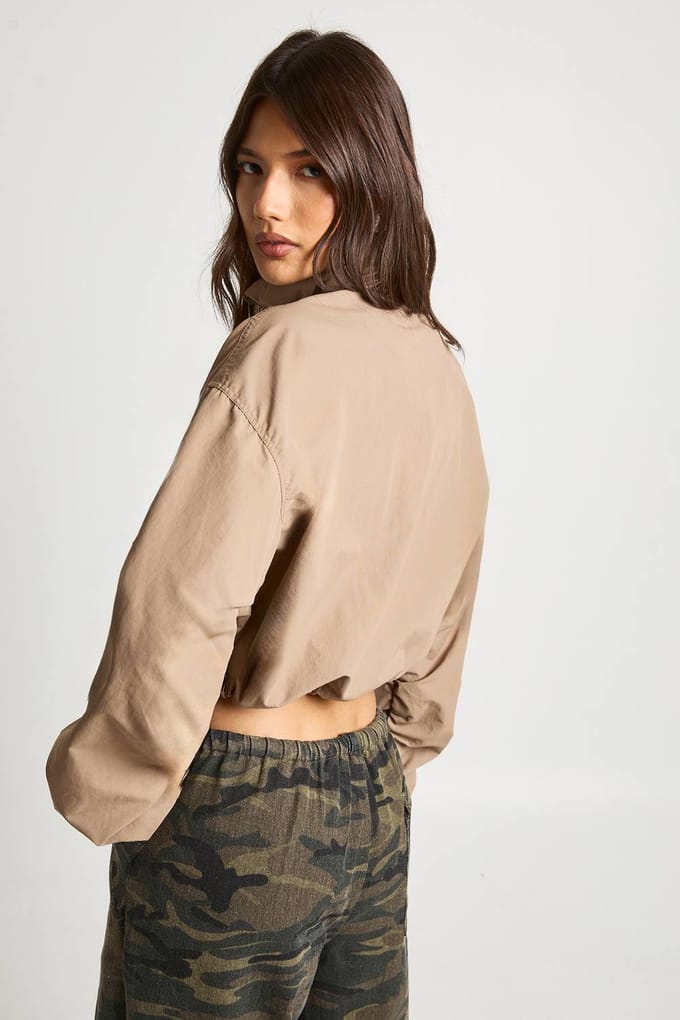 boohoo Dames Funnel Neck Korte Utility Jas | Paddestoel | Maat: 38