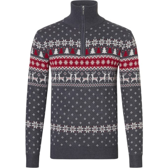 Apollo Heren Kersttrui Zip Met Kerst Print Grijs - Maat M
