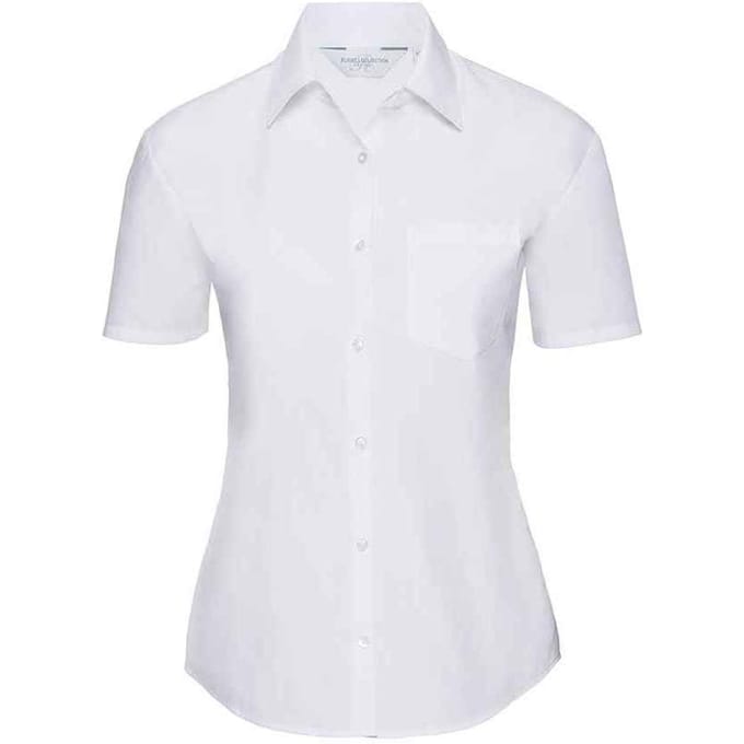 Russell Collection Dames/Dames Poplin Overhemd met Korte Mouwen (Wit)