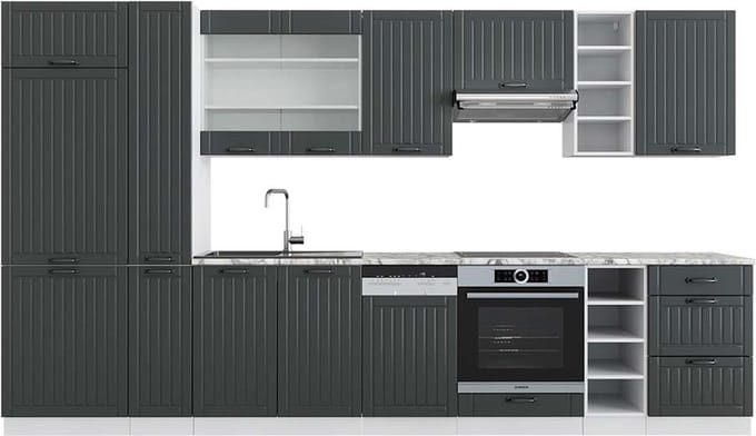 Vicco Fame-Line Complete keukeneenheid – 355 cm, WB Marmer Antraciet landhuis/wit